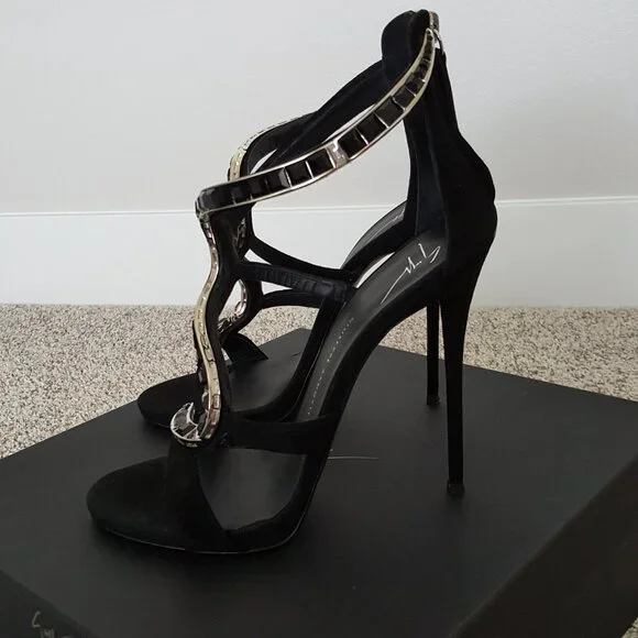 Giuseppe Zanotti Black Suede Venere Crystal Open Toe Heel Stiletto Alien Sandal - Picture 4 of 15